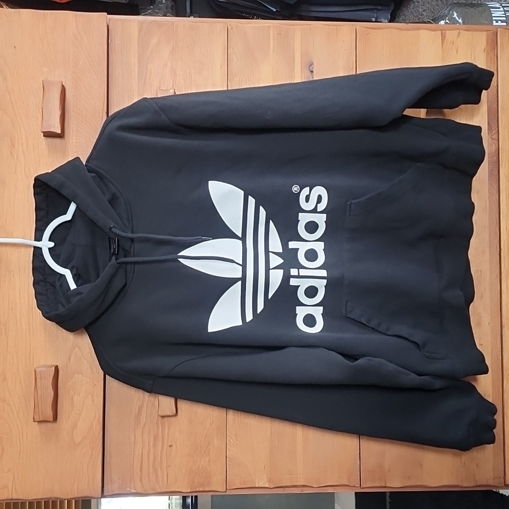 Adidas: Youth Trefoil Hoodie, Black with White screen-printed graphic, Y-XL